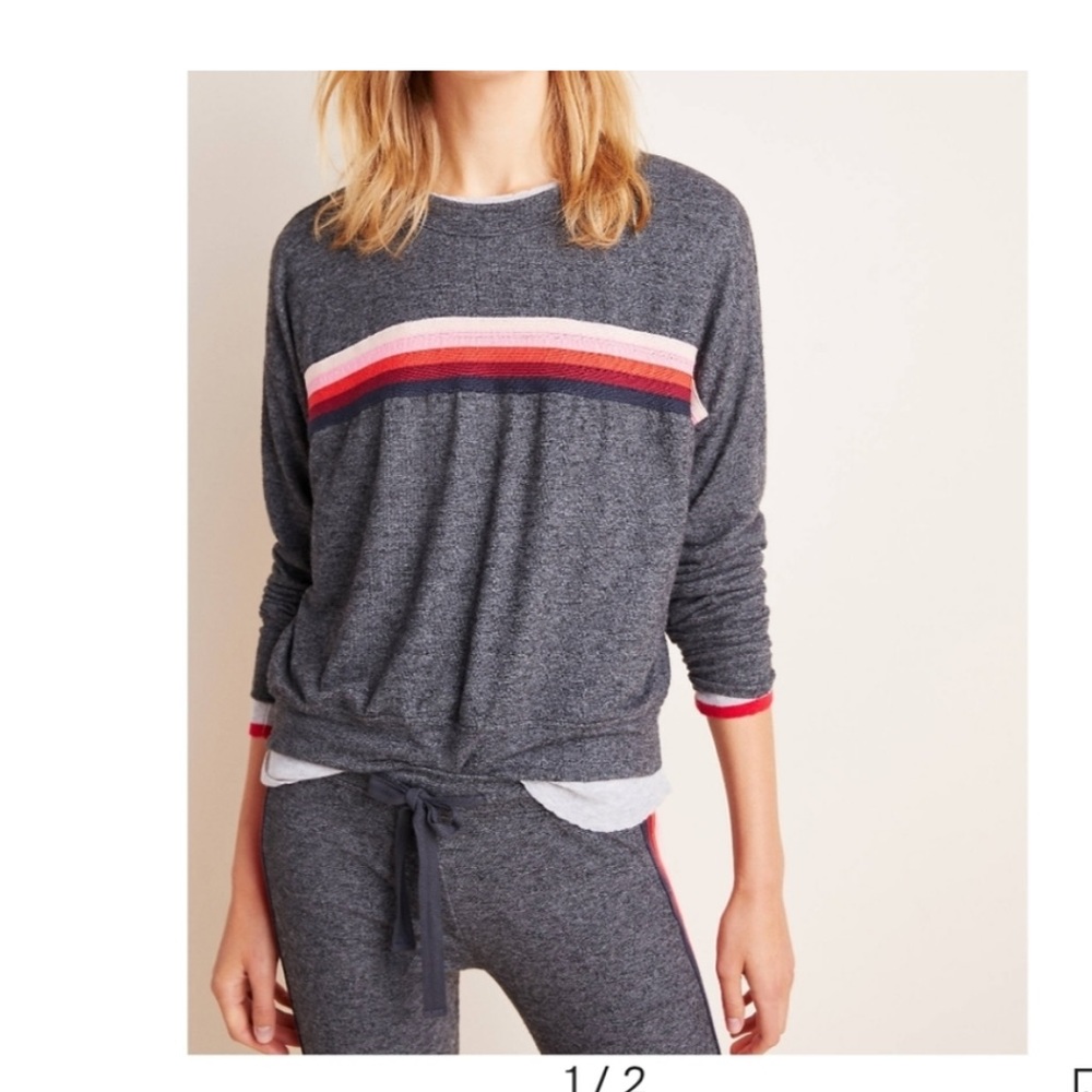 SUNDRY Center Stripe Grey Crew Neck Sweatshirt Size 0